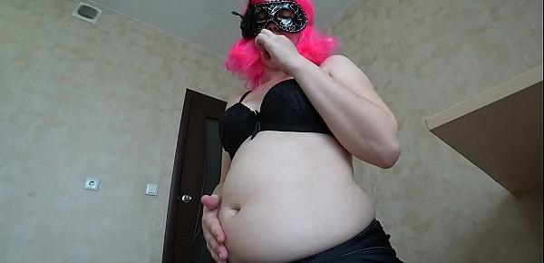  Pregnant girl sucks chupa-chups and with candy masturbates a hairy pussy sweet orgasm.